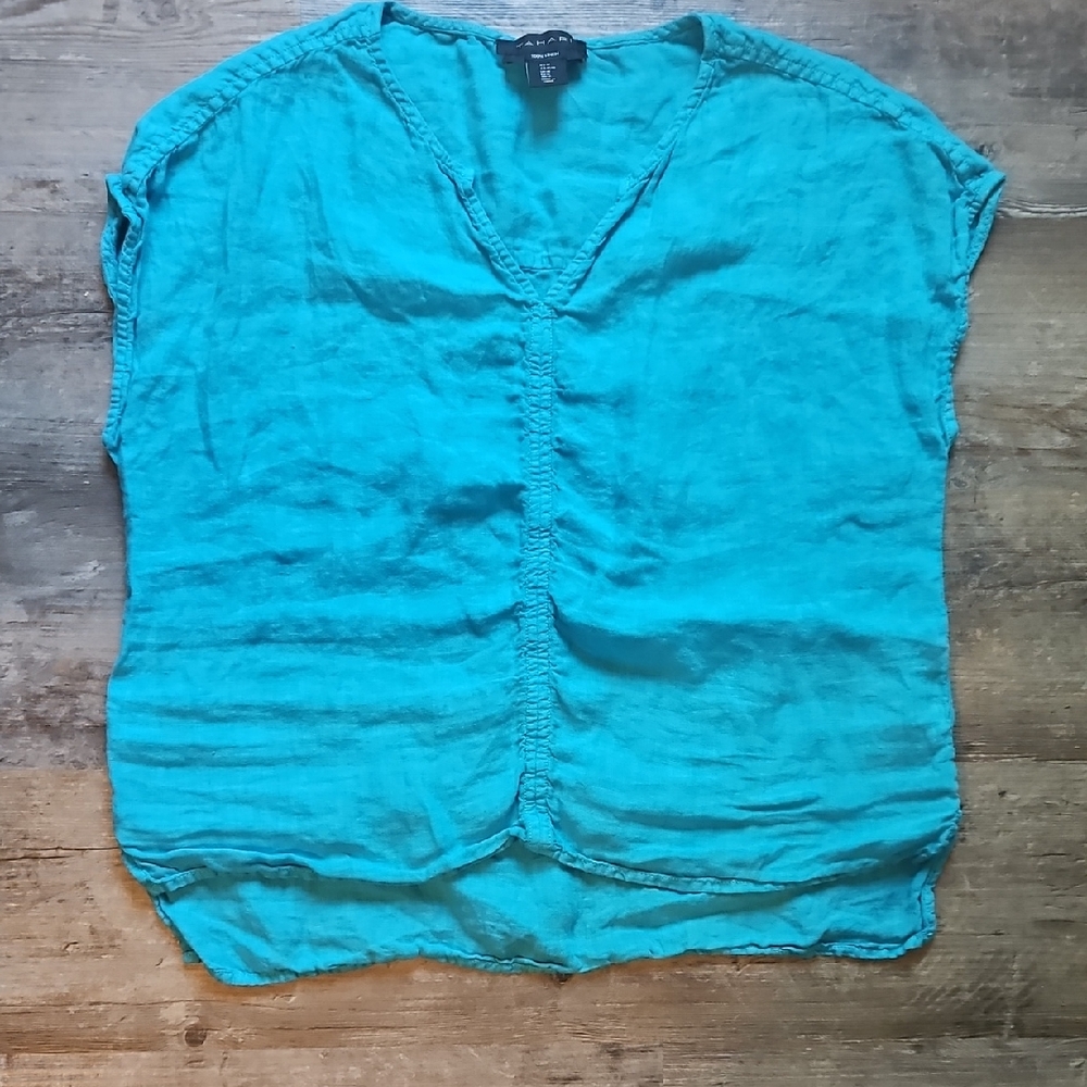 Tahari Women's Blue Top M 100% Linen
